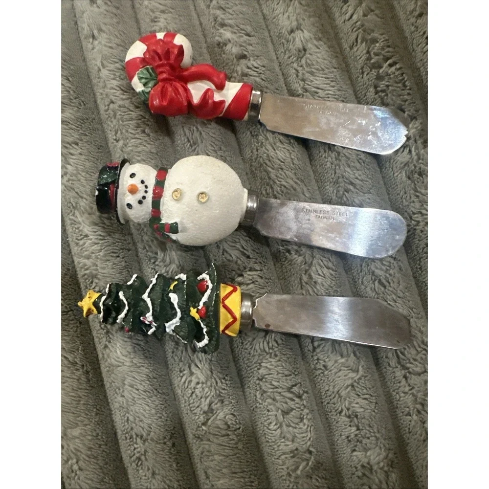 Vintage 1994 Christmas Holiday Cheese Butter Spreaders Stainless Steel‎ Knives